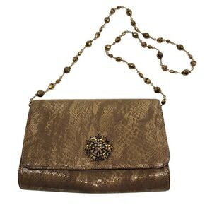 Todd Anthony New York Vintage Gold Metallic‎ Faux Snakeskin Beaded Strap Bag